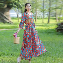 

Eid Ramadan Elegant Ethnic Floral Maxi Dress For Women 2021 Loose Muslim Jalabiya Long Sleeve Arabic Oman Dubai Islamic Clothing