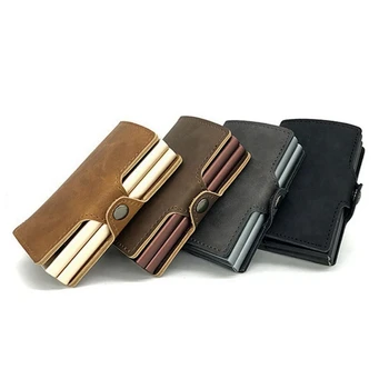 

1 Piece Pu Leather Men And Women Credit Card Holder Double Box Pu Leather Fashion Mini Safe Aluminum Antimagnetic Purse CardCase