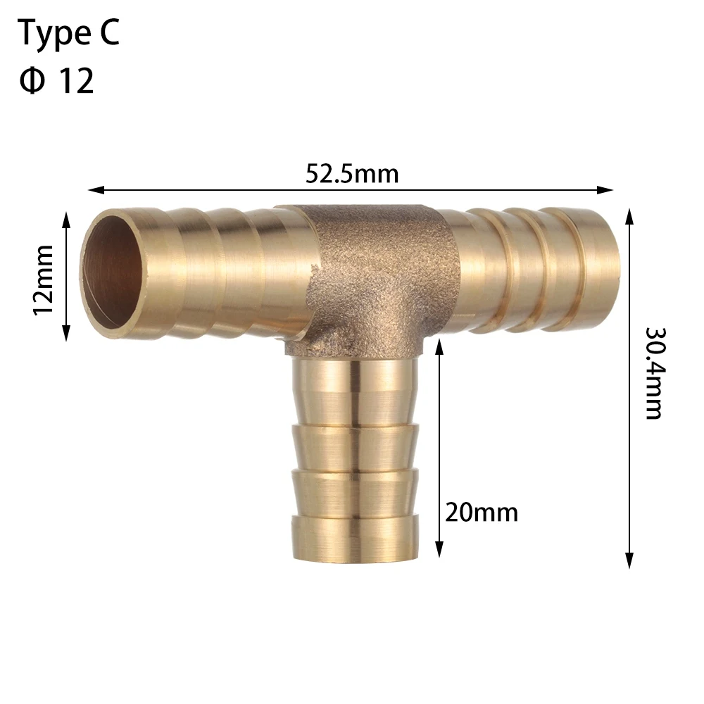 6/8/10/12 мм латунные шланг хвост штуцера Союза поперечное разветвление Y перегородки соединитель труб топлива воды жидкости воздуха Аксессуары для ремонта - Цвет: Type C 12mm