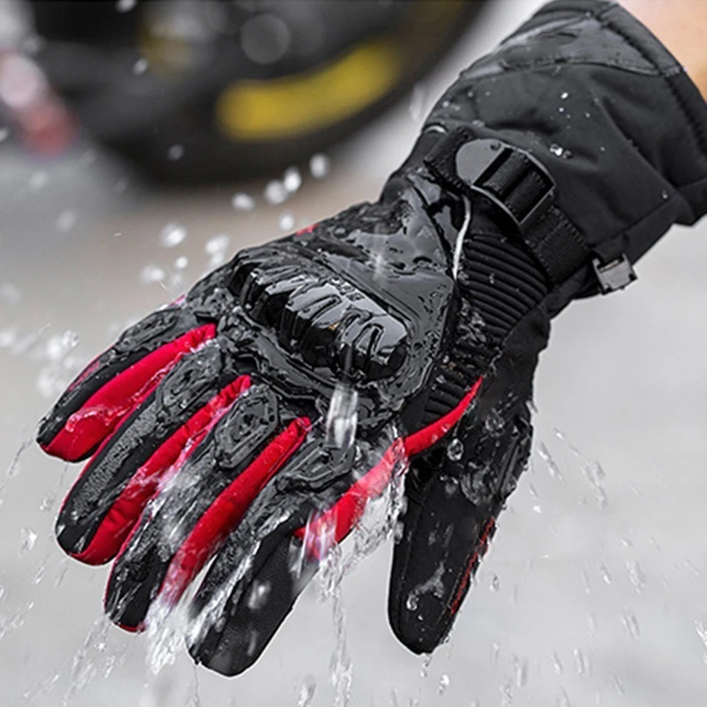 Motorcycle Gloves Winter Cold Proof Ski Glove - PU Leather Windproof Water-Resistant Hands Warm for Women and Men 