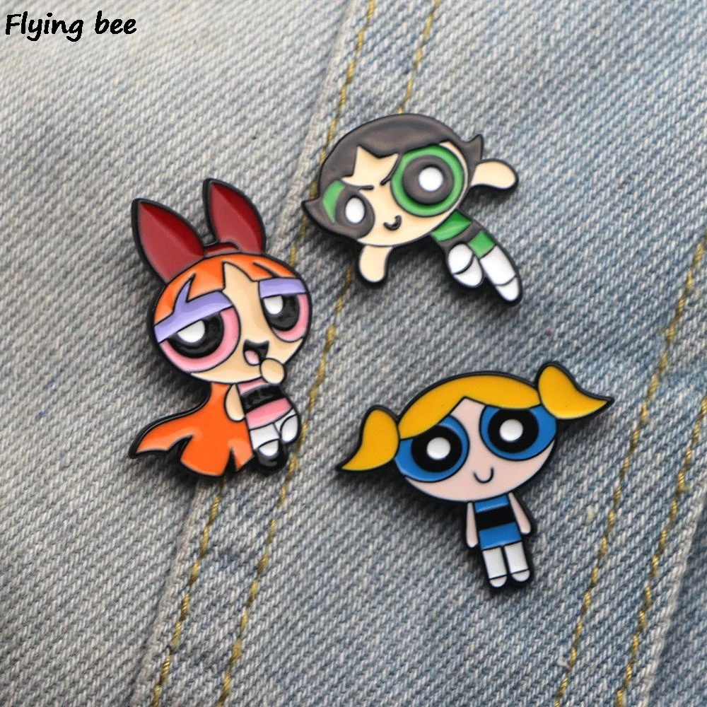 Flyingbee The Powerpuff брошь для девочек Мультяшные значки милые эмалированные булавки Нагрудный значок броши на булавке значок для друзей женщин мужчин X0419