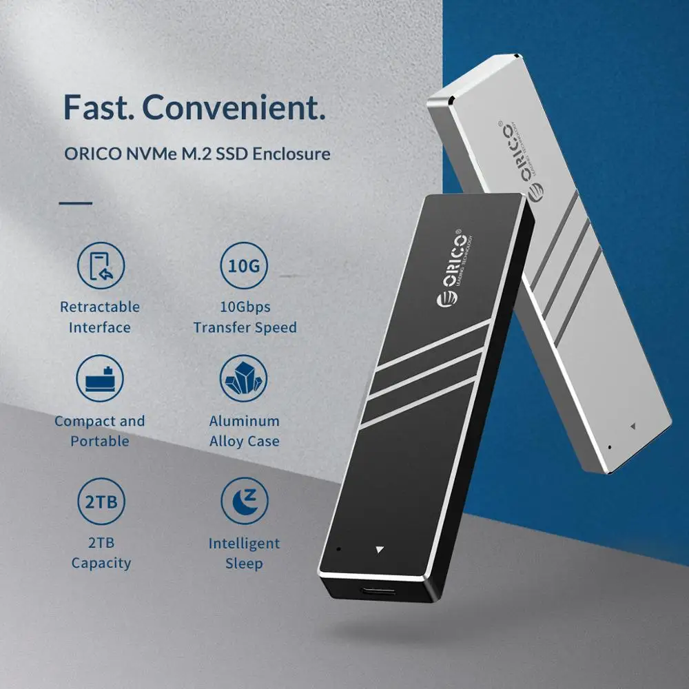 Чехол ORICO M2 NVMe SSD 10 Гбит/с выдвижным интерфейсом Type C USB3.1 UASP M.2 USB NVME корпус