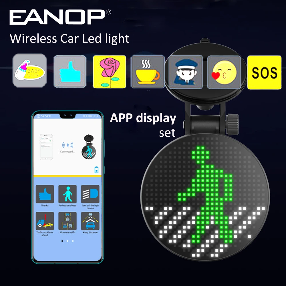 

EANOP Wireless Car Sign LED Funny Emotion light programmable Message display Board APP Siri Car accessories fit for IOS Android
