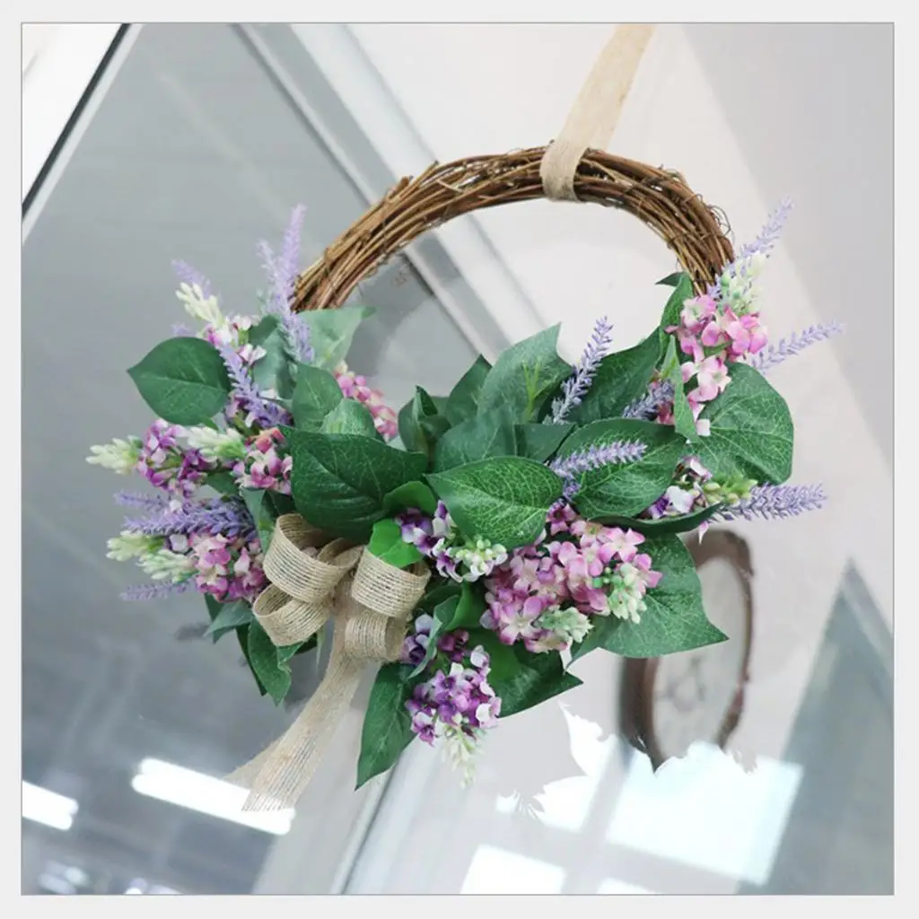 Artificial Lavender Wreath Fake Floral Rattan Garland Decorative Wedding Home Party Decor