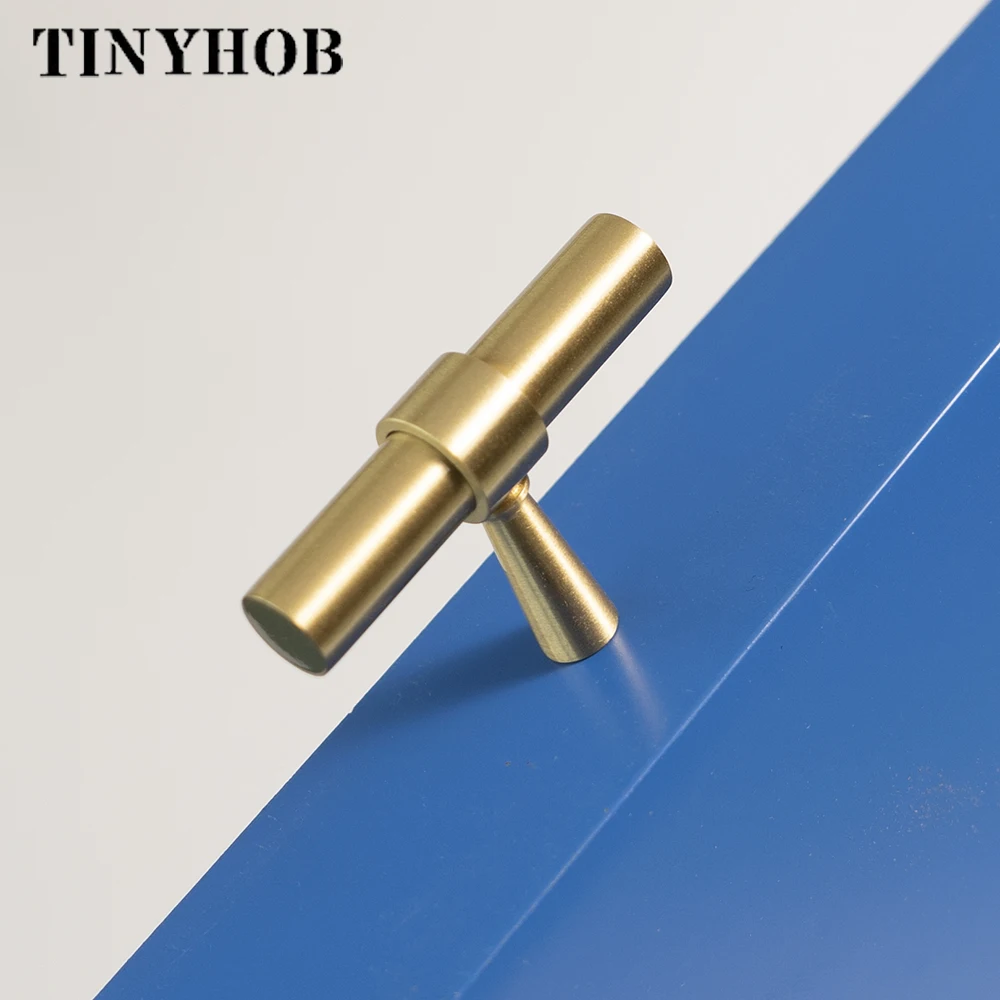 Solid Brass Knob and Handle T Shape Cabinet/Bookcase Handles Satin Brass Golden Drawer Pull Nordic Furniture Handles Furniture Handles