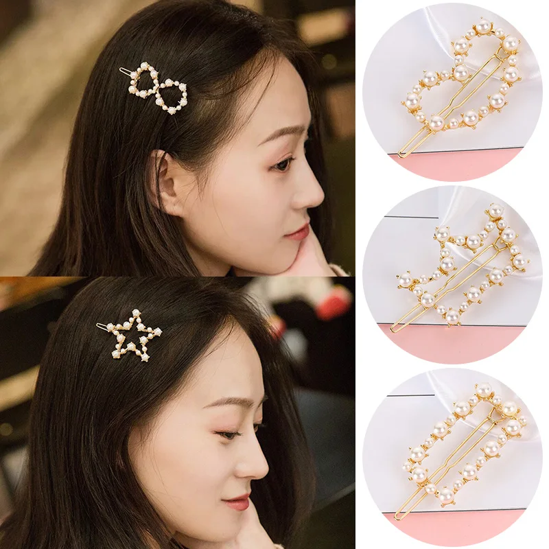 Fashion Geometric Irregular Hollow Pearls Hair Clips Korean Hairpins