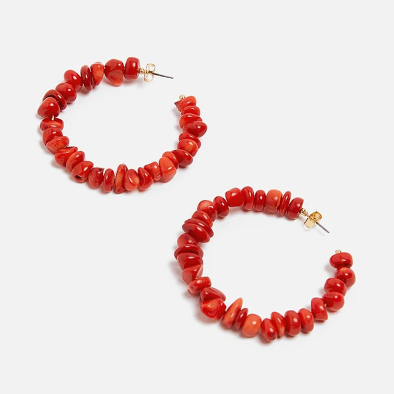 AMORCOME Bohemia Beads серьги-кольца для женщин новые винтажные красные синие каменные массивные серьги Открытый круг вечерние ювелирные изделия подарок - Окраска металла: Wine Red