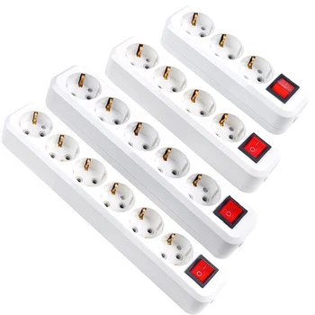 

European Socket 3/4/5/6 AC Output Slots Power Strip with Switch Assemble Power Cord Schuko Extension Socket White