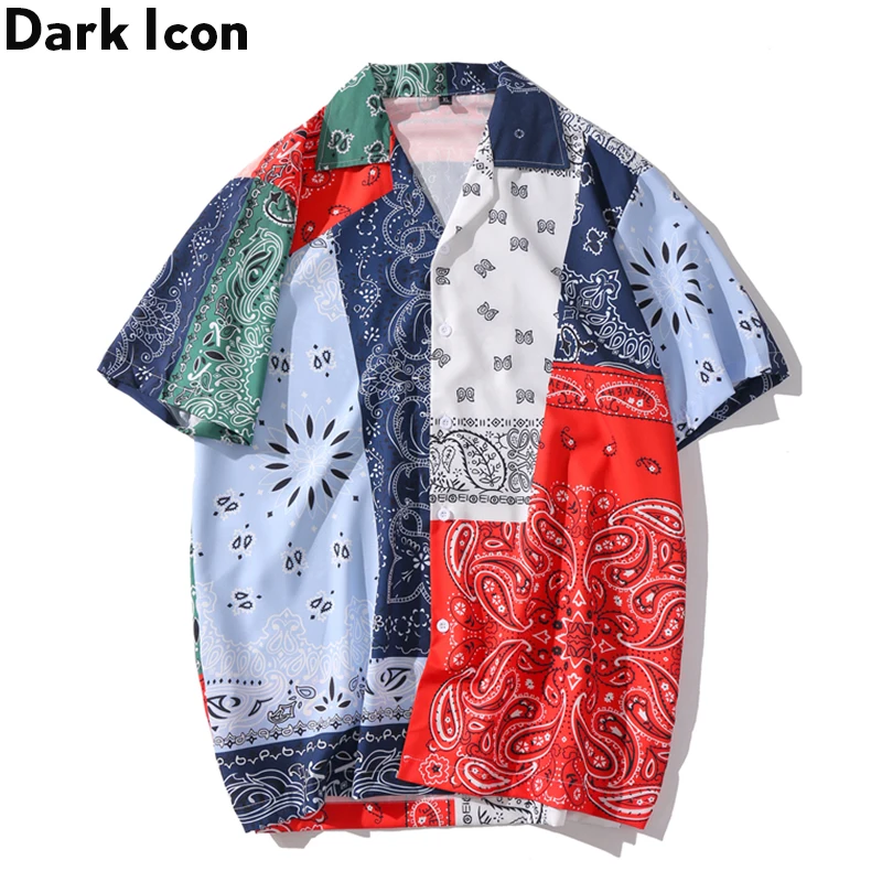 Dark Icon Bandana Hawaiian Shirt Men Women 2020 Summer Patchwork Vintage Men's Shirt Street Shirts for Men Dark Icon Bandana Hawaiian Shirt Men Women 2020 Summer Patchwork Vintage Men's Shirt Street Shirts for Men