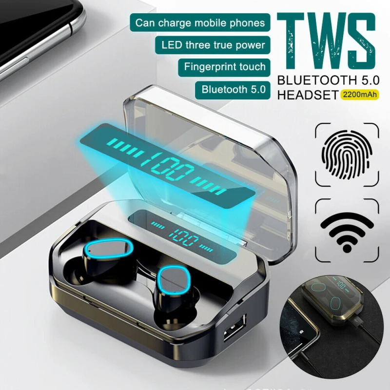 

New Bluetooth Earbuds Headphones Digital Display 2200AH Charging Case Headset Sport IPX5 WaterProof Bluetooth Wireless Earphone