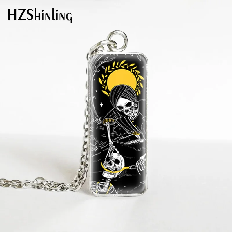 HZSHINLING карта черный Мэриголд Таро прямоугольный из нержавеющей стали стеклянные подвески модное серебряное ожерелье ювелирные изделия