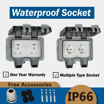 

European British Russian USB Type 2 Gang Switch Outdoor Weatherproof Outlet Enclosure Electrical Waterproof Socket 13A 16A