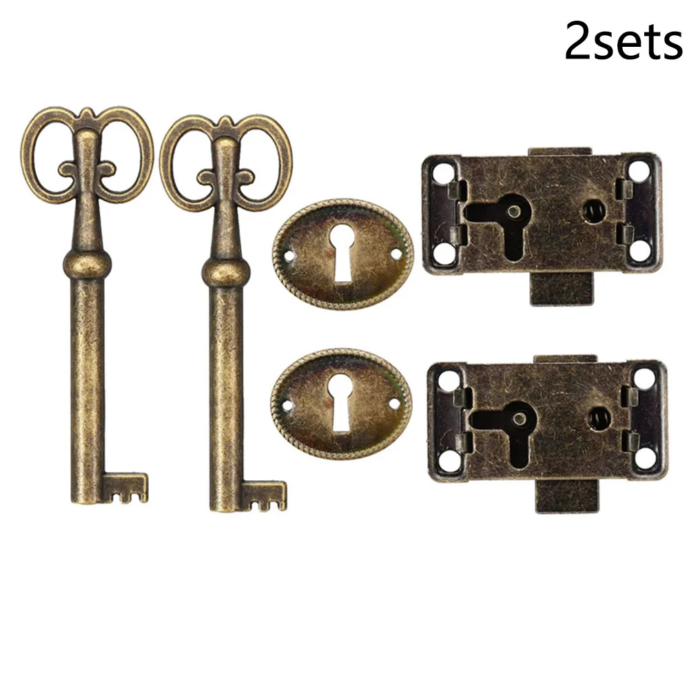 Antique Door Lock Drawer Jewelry Wood Box Lock Cabinet Wardrobe Cupboard Door Lock With Key Decorative Furniture Hardware