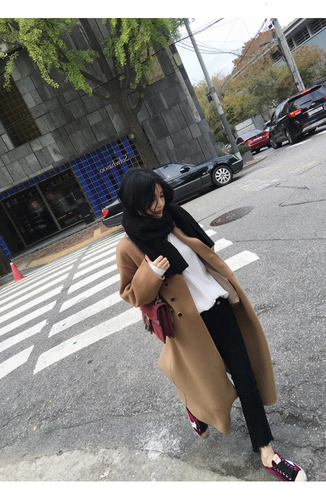 Женское офисное одноцветное длинное зимнее шерстяное пальто двубортное шерстяное пальто и куртка Верхняя одежда с отложным воротником