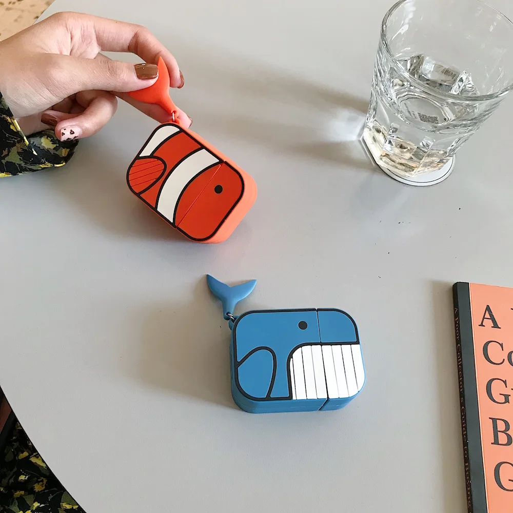 Чехол для наушников с изображением Кита клоуна рыбы для Airpods, чехол, симпатичный силиконовый защитный чехол для наушников с Bluetooth, два поколения