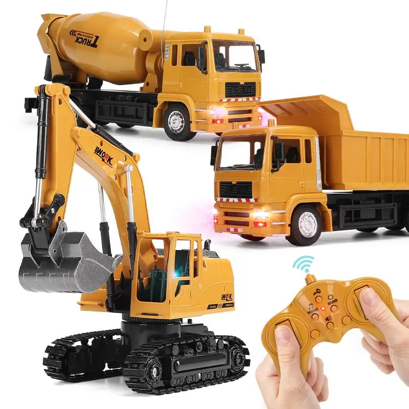 Rc Vehicle Excavator Dumptruck Crane Blender With Light Simulated Alloy Plastic Remote Control Engineering Model Toy For Boys