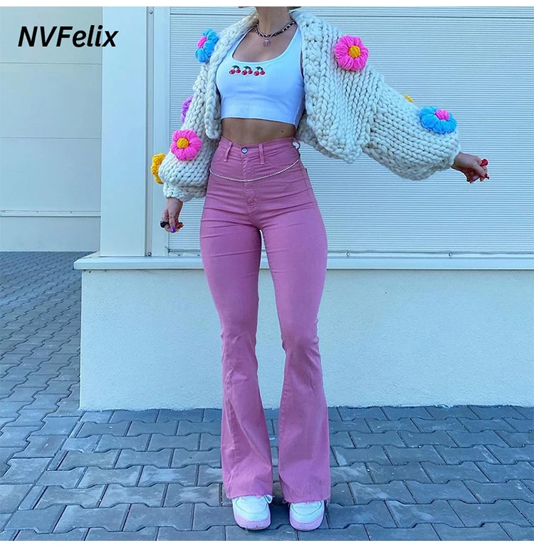 womens clothing Women Flare Jeans Pants Button Down Pants Zipper Stretch Jeggings Elastic Denim Cut Leggings Bootcut Casual Fashion Trousers New white jeans