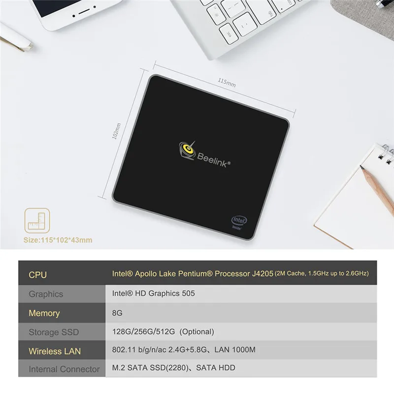 Beelink J45 8 ГБ 128 J4205 натуральная Windows10 Мини ПК 128/256/512 2 4 ГГц + 5 Wi Fi BT4.0 Поддержка Netfix 4K H.265