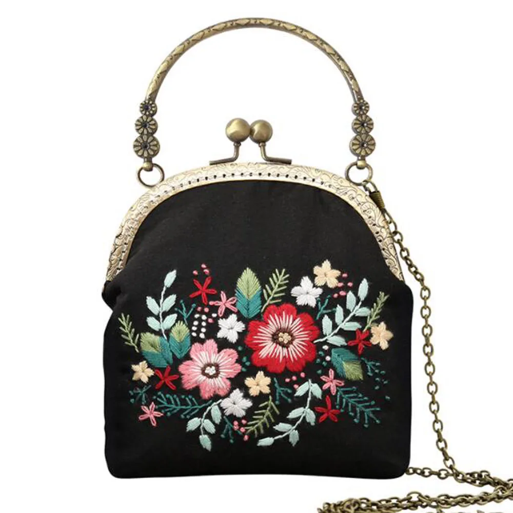 DIY Ribbon Embroidery Bag Set Handmade Needlework Kits Cross Stitch Chain Bag Swing Purse Wallet 3D
