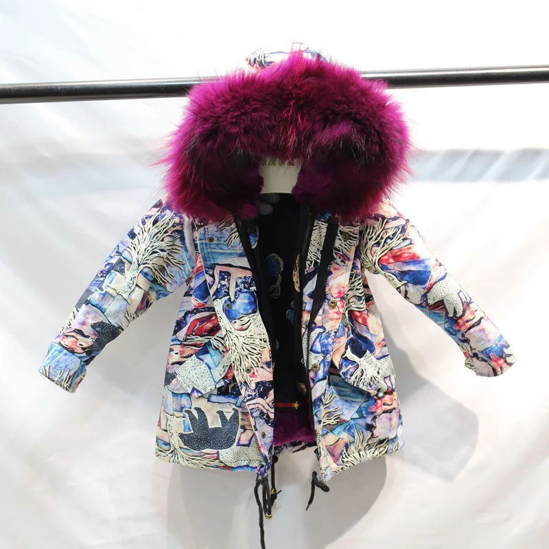 rose purple fur Г., пальто для маленьких девочек зимняя детская куртка для девочек зимние парки с натуральным мехом кролика рекс с воротником из натурального меха енота для маленьких мальчиков - Цвет: rose purple fur