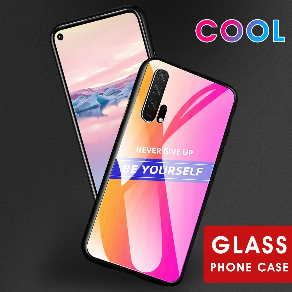 For Huawei Honor 9X PRO HONOR 20 10 LITE P smart 2019 Never Give Up Word Inspired Tempered Glass Capa | Мобильные телефоны и