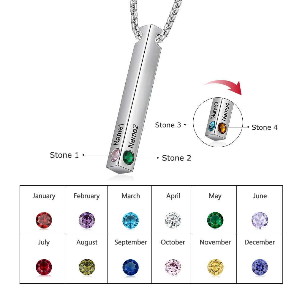 Персонализированные вертикальные бар ожерелье с зодиакальным камнем на заказ выгравированное имя ожерелье для женщин 4 стороны ювелирные изделия подарок(Lam Hub Fong