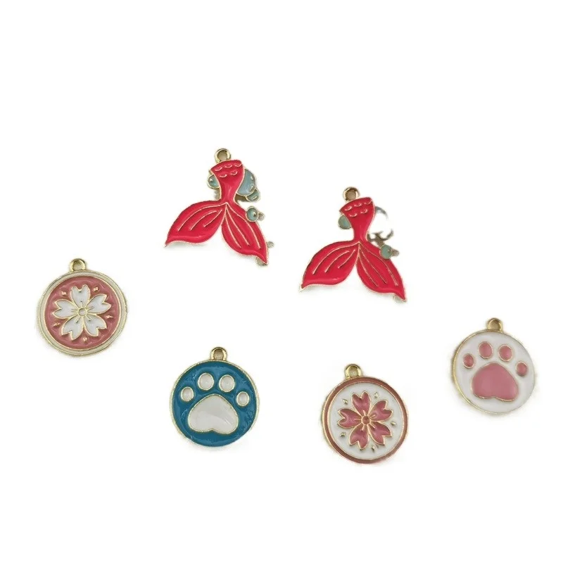 

Jewelry accessories fishtail bear paw round Cherry Blossom Earrings Necklace Keychain DIY pendant material 10pcs