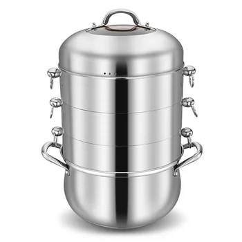 

4-layers 304 Stainless Steel Steamer Pot with Transparent Lid Thicken Without Holes Steamer Rice Food Steam Pot Fast Boilers