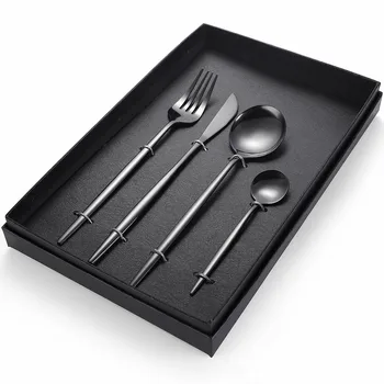 

Complete Tableware Stainless Steel Black Gold Cutlery Set Fork Spoon Knife Set Cutlery Box Silverware Set Flatware Eco Friendly