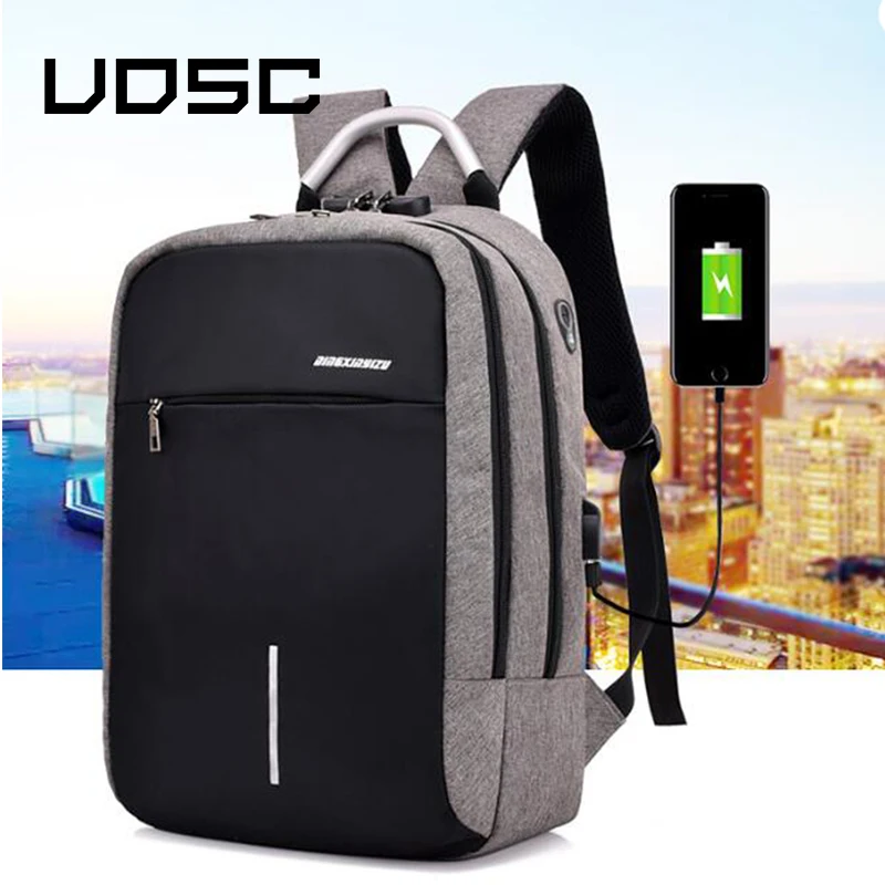  UOSC Men Multifunction Anti Theft Backpack 2019 New USB Charging Backpacks Waterproof Schoolbag Bus - 4000036569868