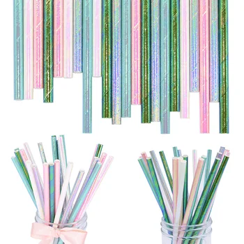 

25pcs Disposable Laser Paper Straws Baby Shower Kids Birthday Christmas Wedding Party Event Decor Supplies