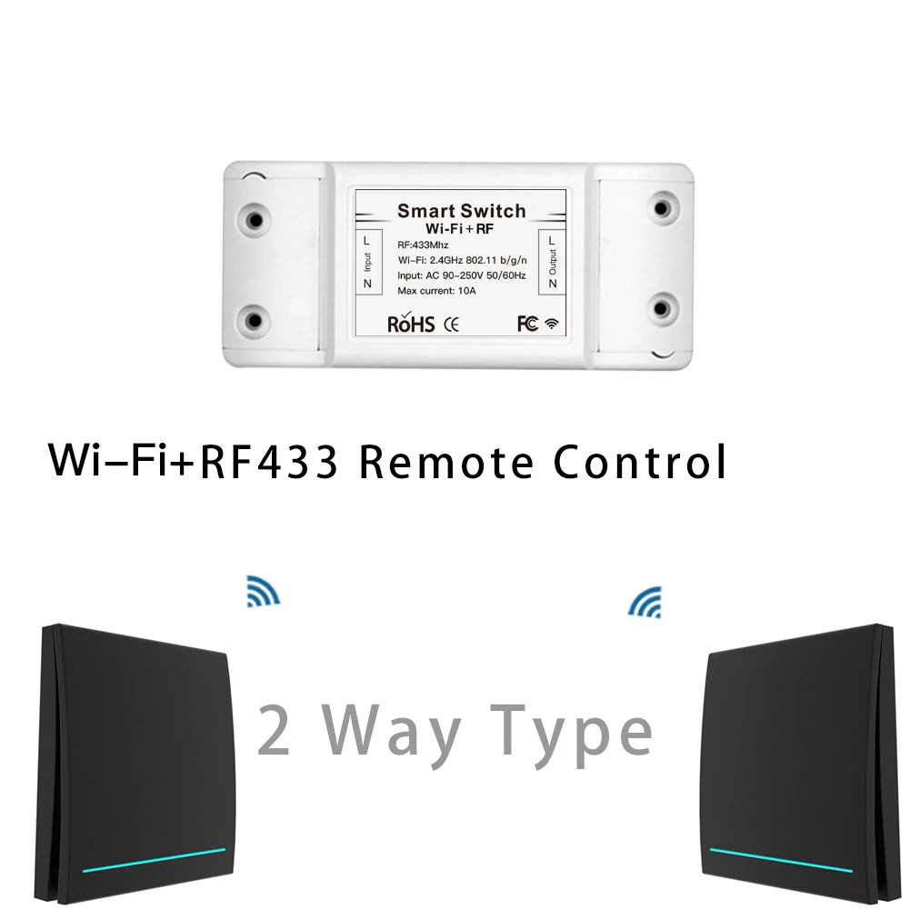 RF433Mhz+ Wifi беспроводной пульт дистанционного управления смарт-переключатель, настенный панельный передатчик, приложение Smart Life/Tuya, работает с Alexa Google Home - Цвет: Black Kit 2-Way