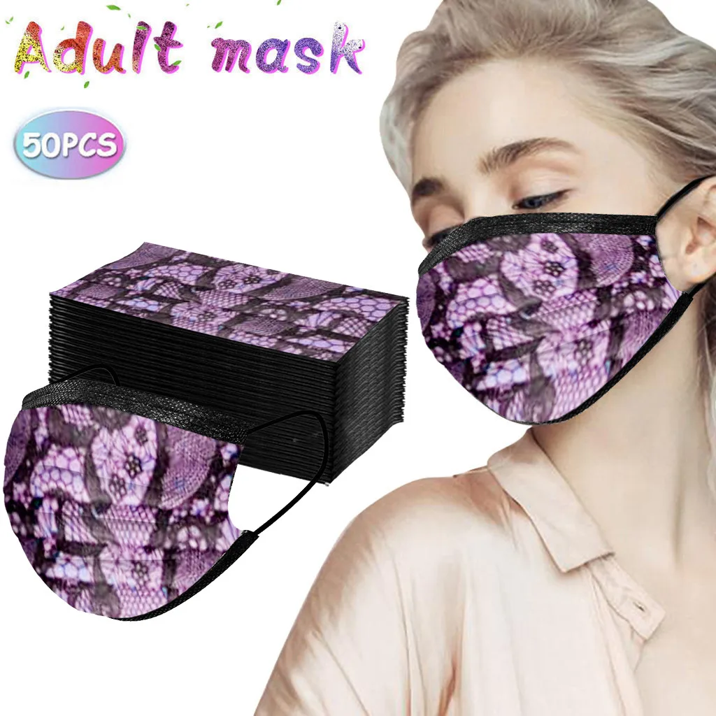 100pcs Black Lace Floral Print Masks Sun Protection Riding Mouth Summer Hanging Ear Face Mask Women Retro Covers | Дом и сад