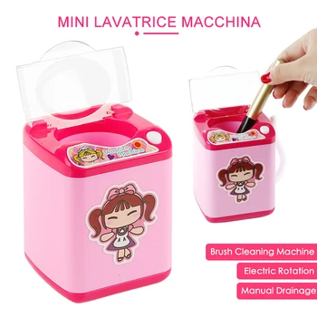 

Mini Electric Washing Machine Dollhouse Toy Very Useful Wash Makeup Brushes Pretend Play Furniture Toys Pink Random