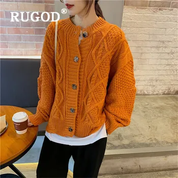 

RUGOD Solid Knitted Cardigan Oversized Sweater Womens Sweaters 2019 Winter Tops For Women Knitwear Fashion 2019 Kpop Clothes