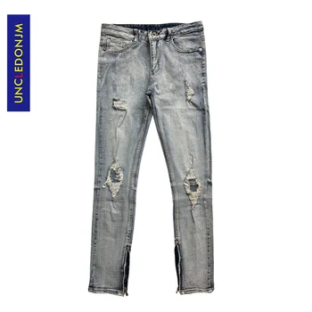 

UNCLEDONJM High Quality Vintage Washed Slim Denim Distressed Jeans Biker Jeans Fashion Punk Rock Trousers ripped jeans for men