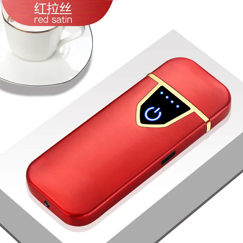 Сенсорный экран usb зарядка Электронная зажигалка ветрозащитный тонкий Meatl Электрический нагревательный провод электрическая зажигалка для сигарет плазма - Цвет: Red