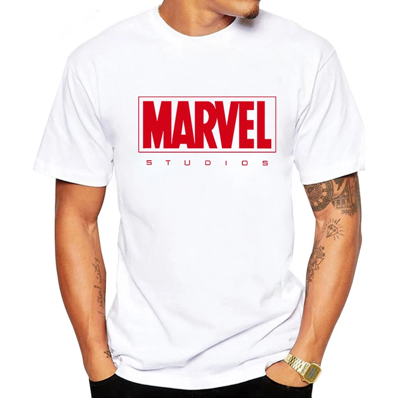 LUSLOS/Новинка, футболка с принтом Marvel, Мужская футболка с коротким рукавом, мужские топы для мальчиков, футболки, повседневная футболка с круглым вырезом, белая, черная, уличная - Цвет: XMT0329-white