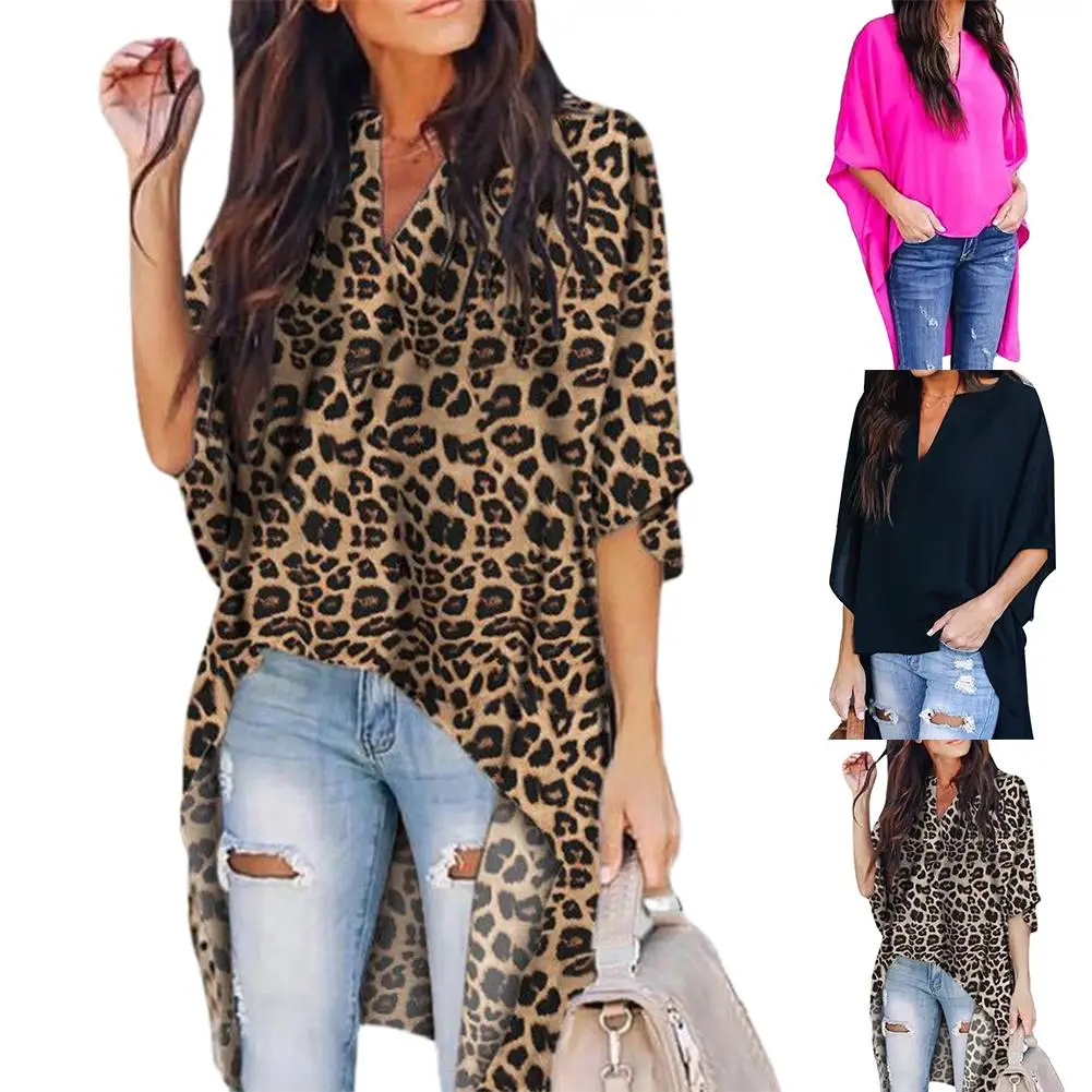 

Fashion Casual Women Irregular V-Neck Blouse Half Flare Sleeve Loose Shirt Top NEW