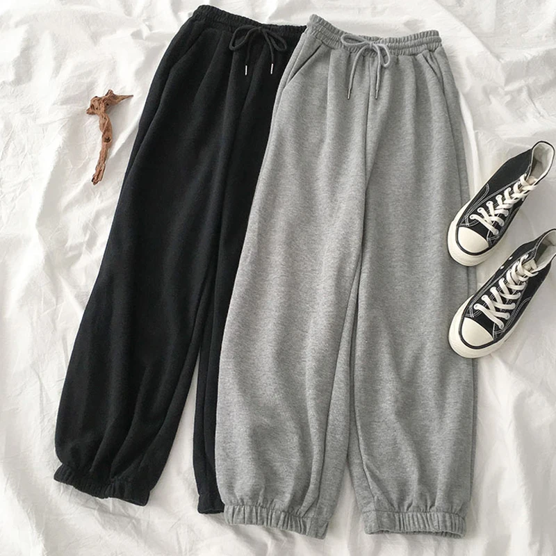

Elastic spring high waist drawstring casual pants women wide leg high waist beam feet Harlan long pants women clothes trousers