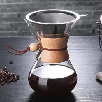 

800ML Coffee Classic Glass Coffee Pot Wooden Handle Heat Resistant Pour Over Coffee Maker Manual Coffeemaker
