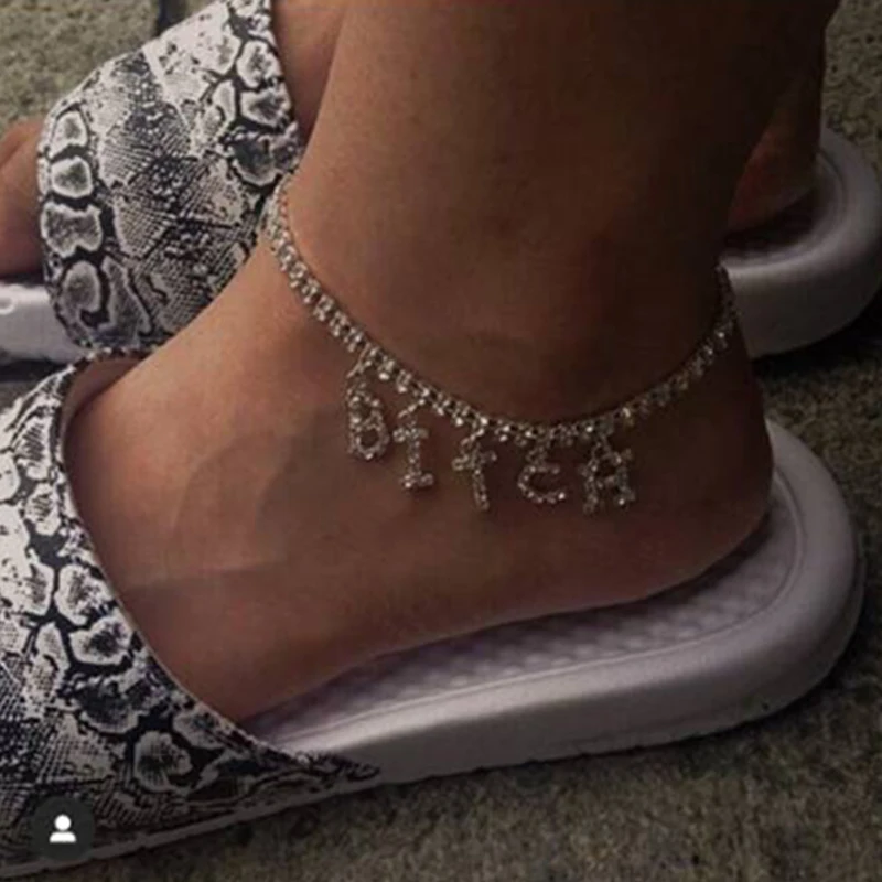 Women Letter NASTY BITCH ANGEL Crystal Ankle Bracelet Bohemian Gold Foot Beach Party Club Anklet Fashion Barefoot Chain Jewelry Women Letter NASTY BITCH ANGEL Crystal Ankle Bracelet Bohemian Gold Foot Beach Party Club Anklet Fashion Barefoot Chain Jewelry