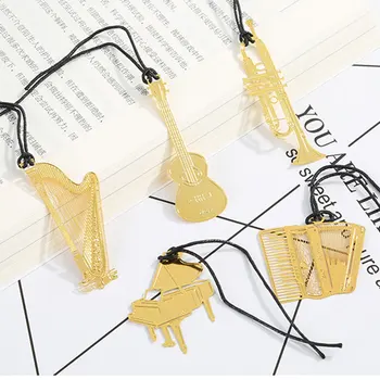 

Mini Hollow Bookmark Metal Musical Instrument with Silky Tassels Stationery Gift For Readers NC99