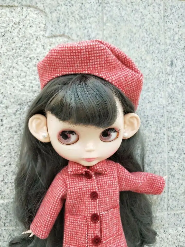 Blyth красный пальто Озон пальто в клетку с поясом, кукольный наряд(Fit blyth, BJD, озон, pullip, лат, licca, ob, kurhn, 1/6 кукла