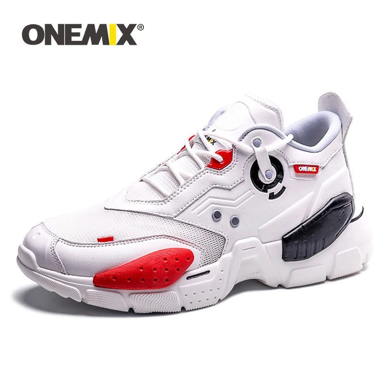 ONEMIX, мужские кроссовки, технологичный стиль, кожа, амортизирующая, удобные, мужские, красные, спортивные, кроссовки для женщин, платформа, Ретро стиль, обувь для папы