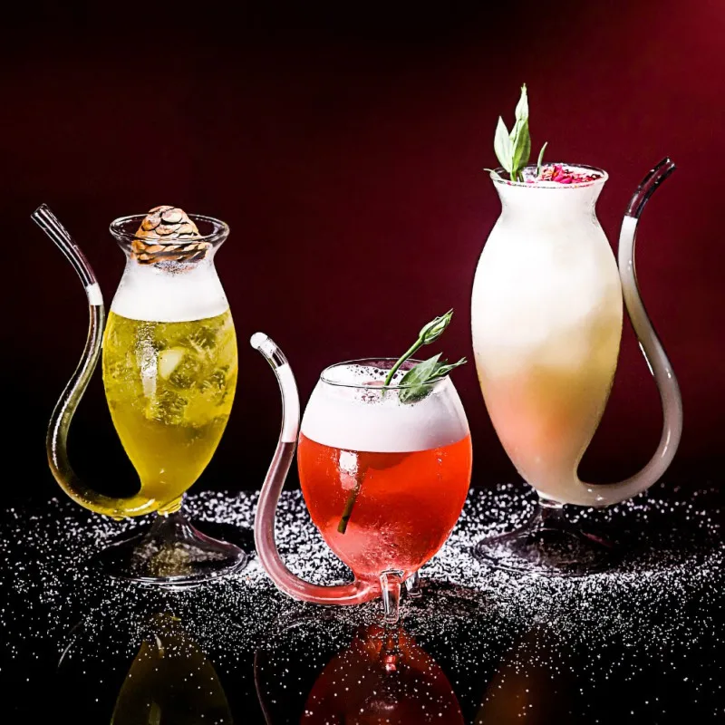 2020 Glass Red Wine Glass Cup Whiskey Glass Heat Resistant Glass Sucking Juice Milk Cup  Wine Cup With Drinking Tube Straw