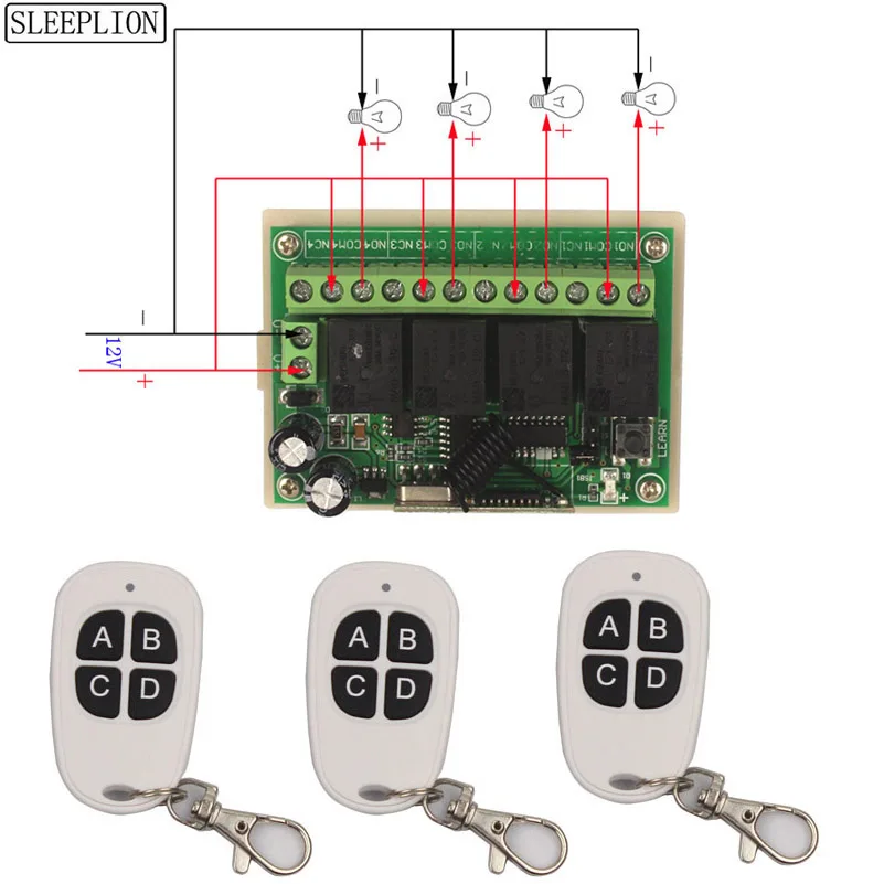 12V 4CH RF Wireless Remote Control System Teleswitch 123 Transmitter 1 Receiver Universal Gate Switch Remote Control (3)