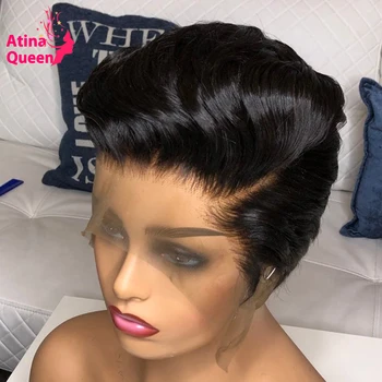 

Pre plucked Baby Hair 13X4 Pixie Wig Invisible Bleached Knots Human Hair 4X4 Bob Short Cut Remy Lace Front Wig For Black Women