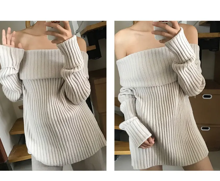 Женские свитера и пуловеры Blusas De Inverno Feminina, новинка, женский свитер, свободный воротник, длинный рукав, вязаный, один размер