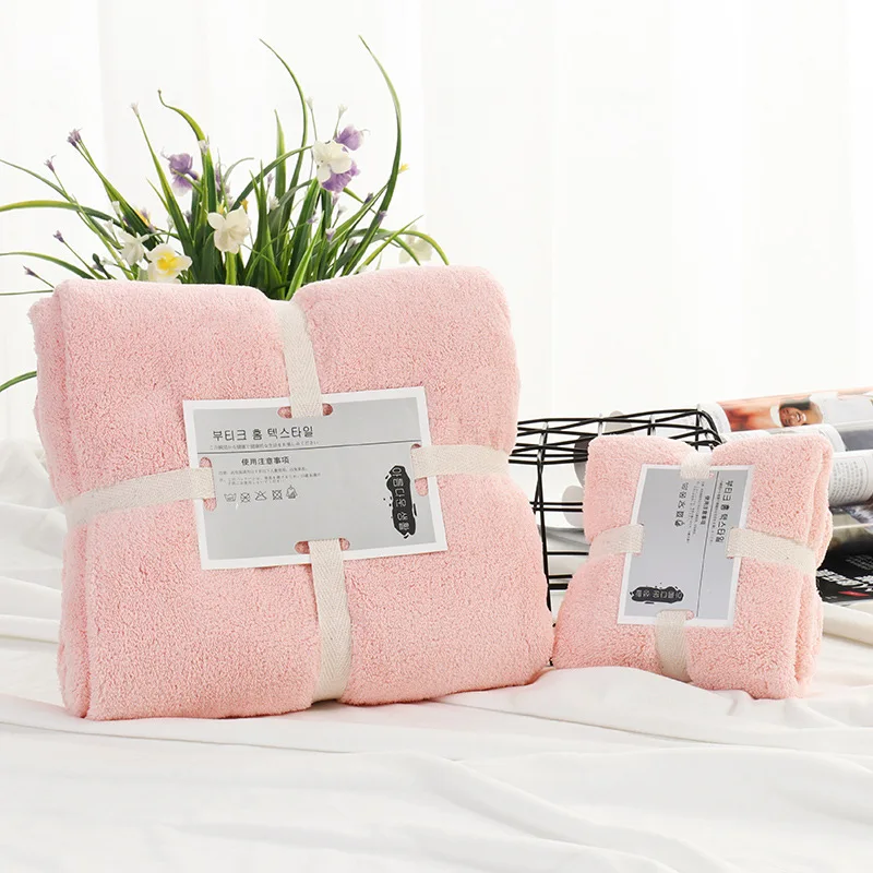 light pink Комплект из 2 предметов, домашний текстиль, коралловый бархат, абсорбирующее банное полотенце s для взрослых, большое мягкое удобное полотенце, впитывающее полотенце из микрофибры - Цвет: light pink